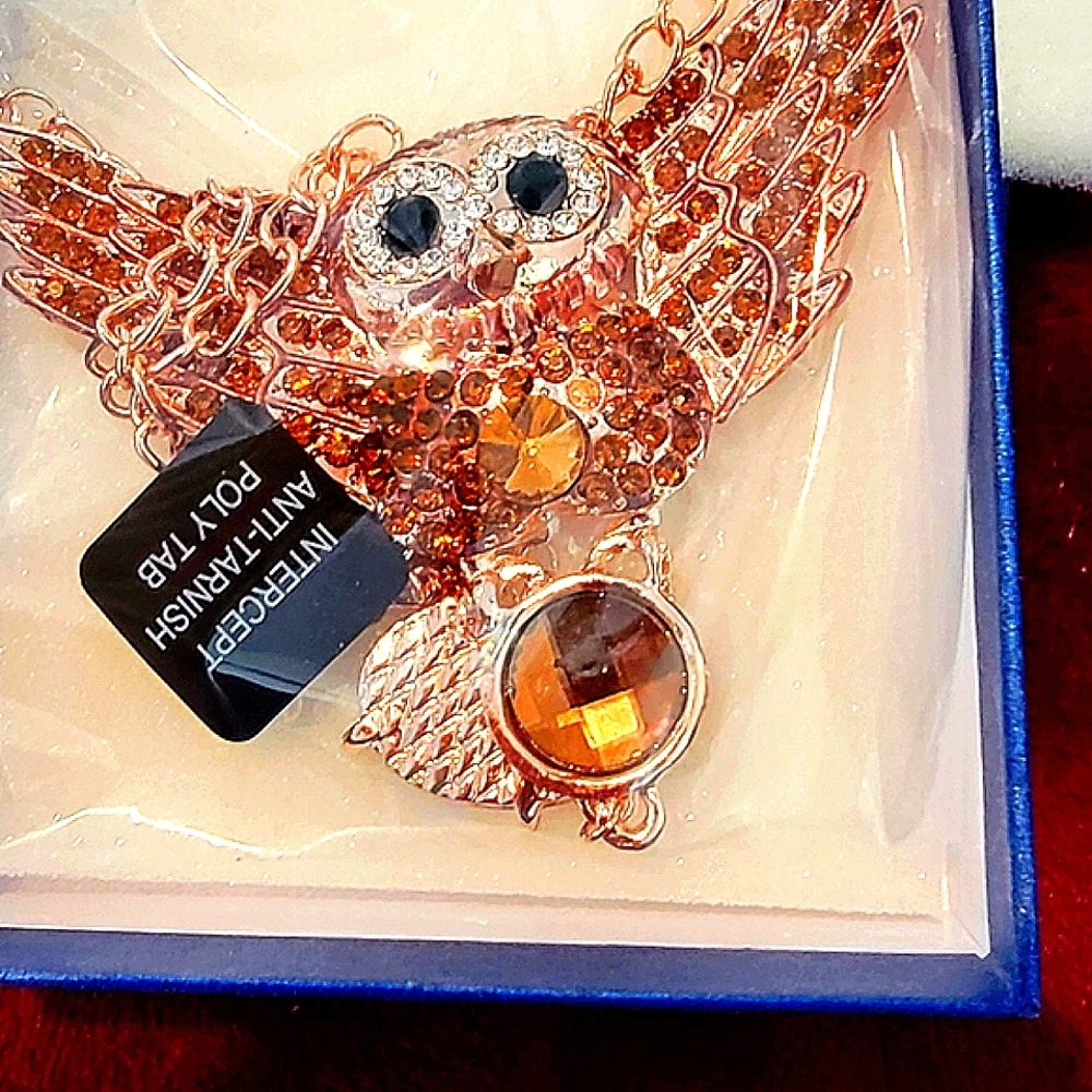 Gold  with crystals owl necklace